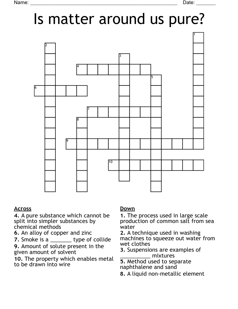 Is matter around us pure? Crossword