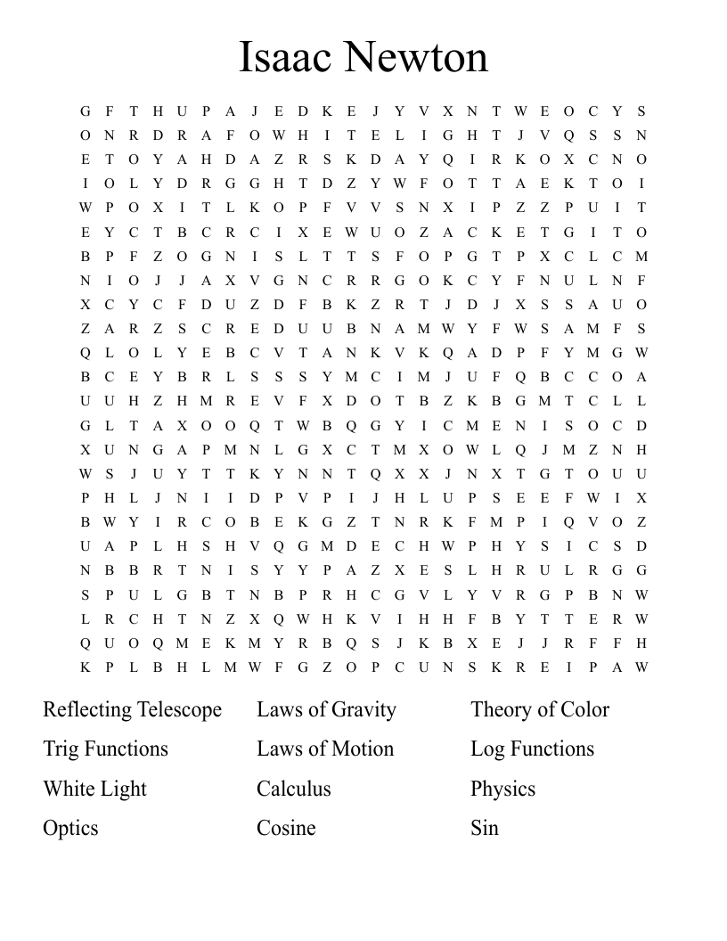 Isaac Newton Word Search