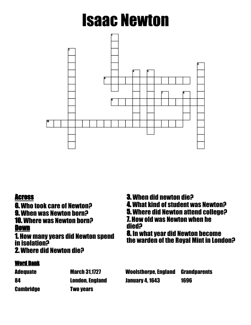 Isaac Newton Crossword