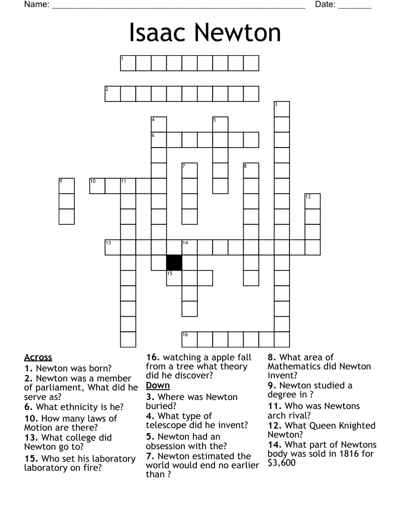 Isaac Newton Crossword