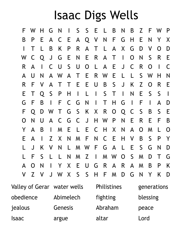 Isaac  Digs Wells Word Search