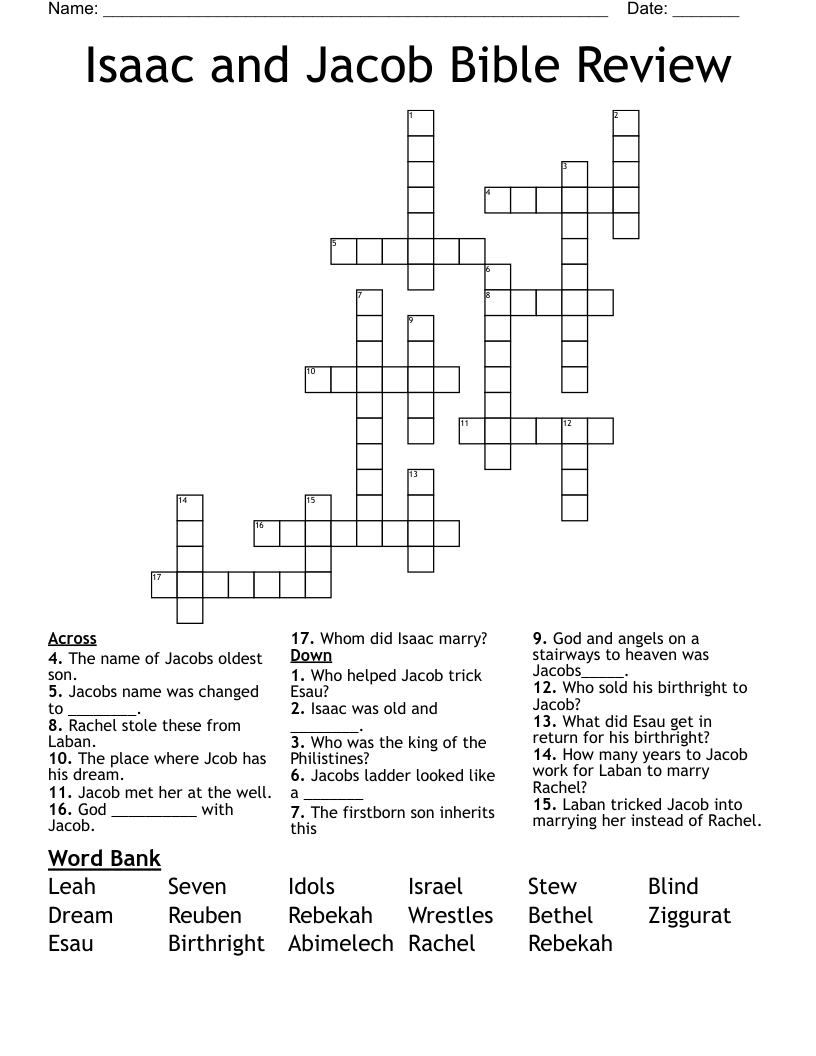 Isaac and Jacob Bible Review Crossword