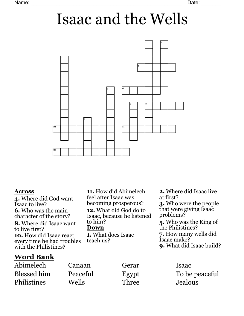 Isaac and the Wells  Crossword