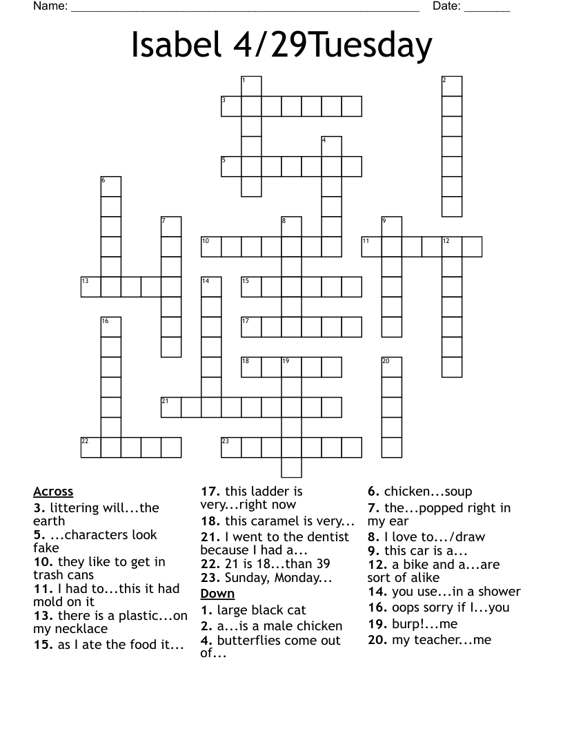 Isabel 4/29Tuesday Crossword