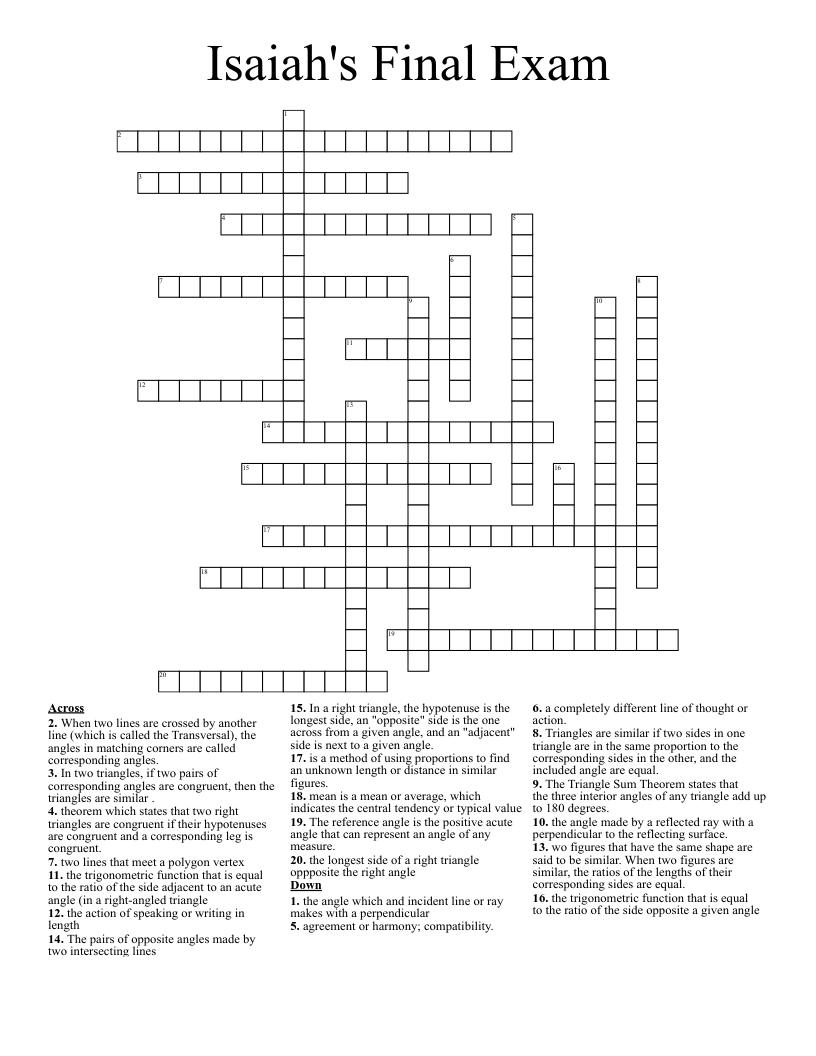 Isaiah's  Final Exam Crossword