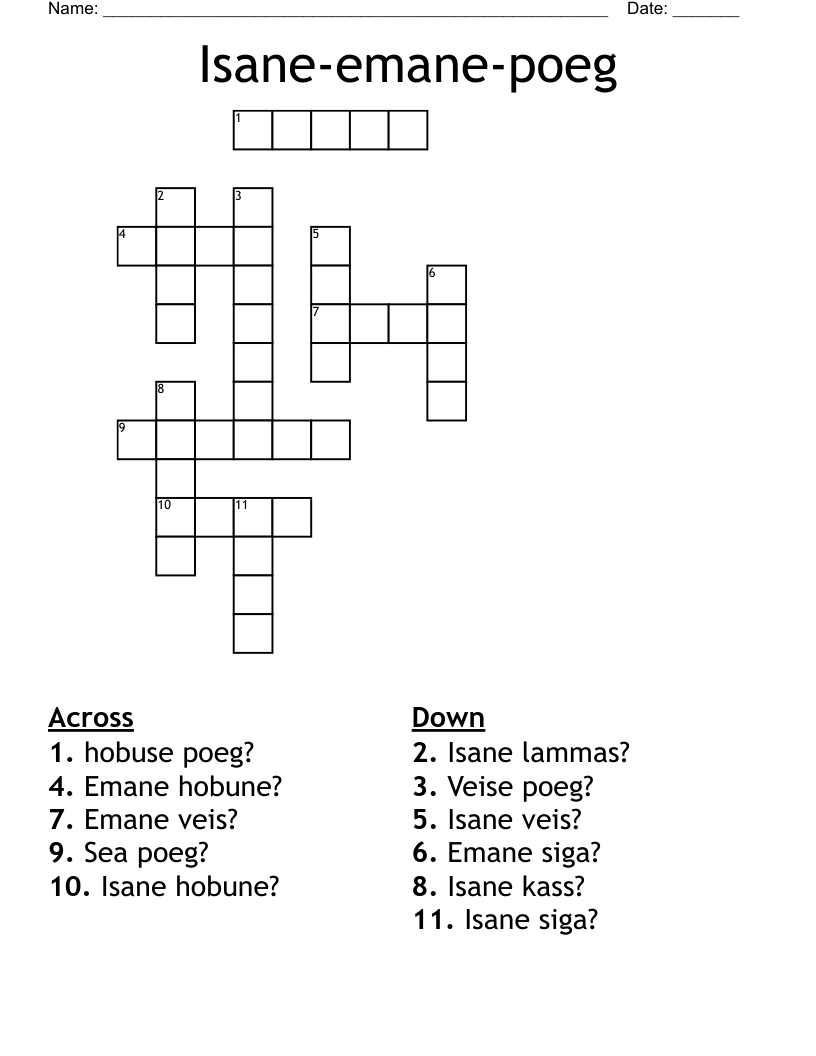 Isane-emane-poeg Crossword