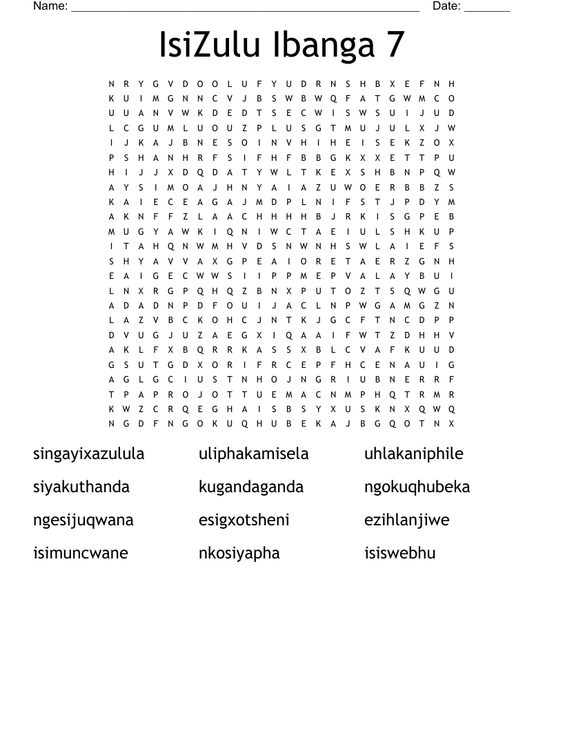 IsiZulu Ibanga 7 Word Search