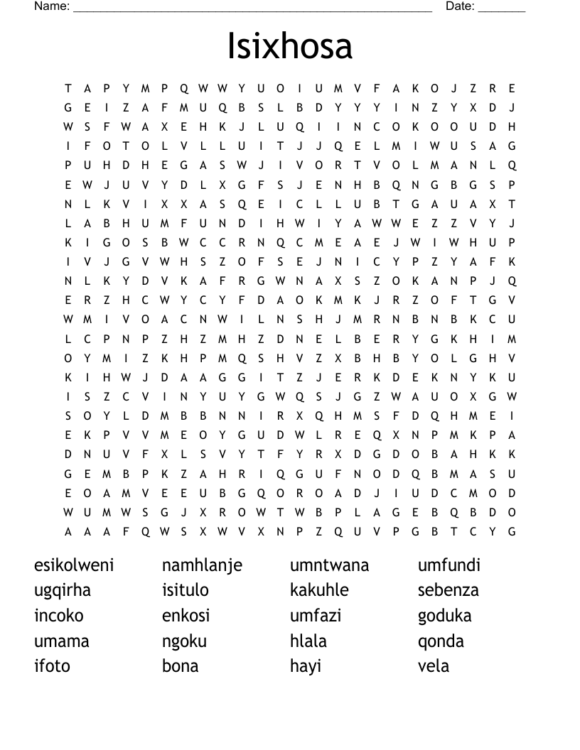 Isixhosa Word Search