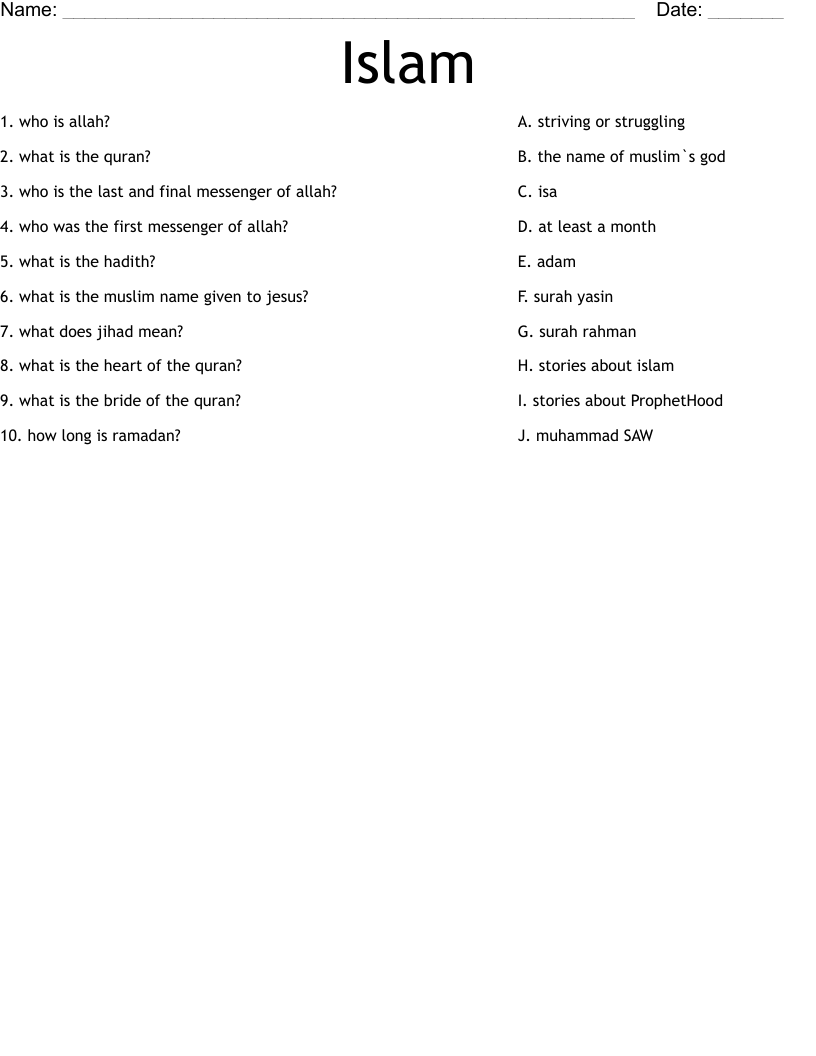 Islam Worksheet
