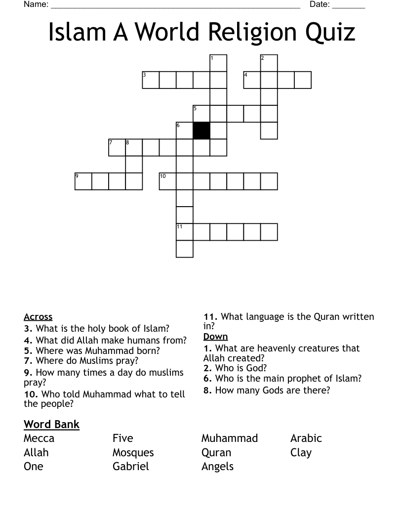 Islam A World Religion Quiz Crossword