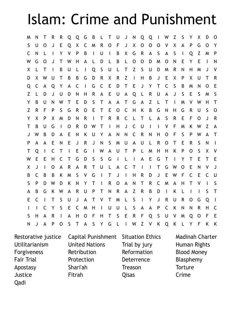 Islam: Crime and Punishment  Word Search