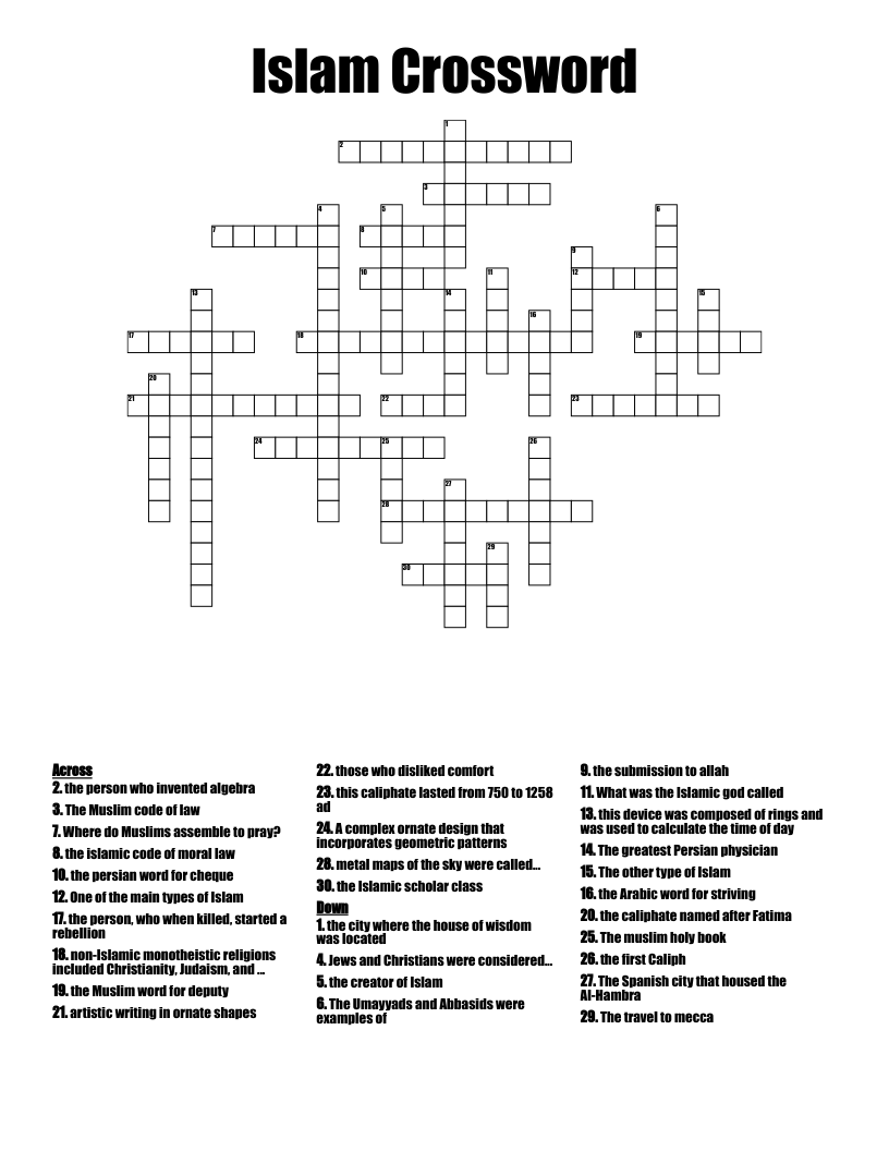 Islam Crossword