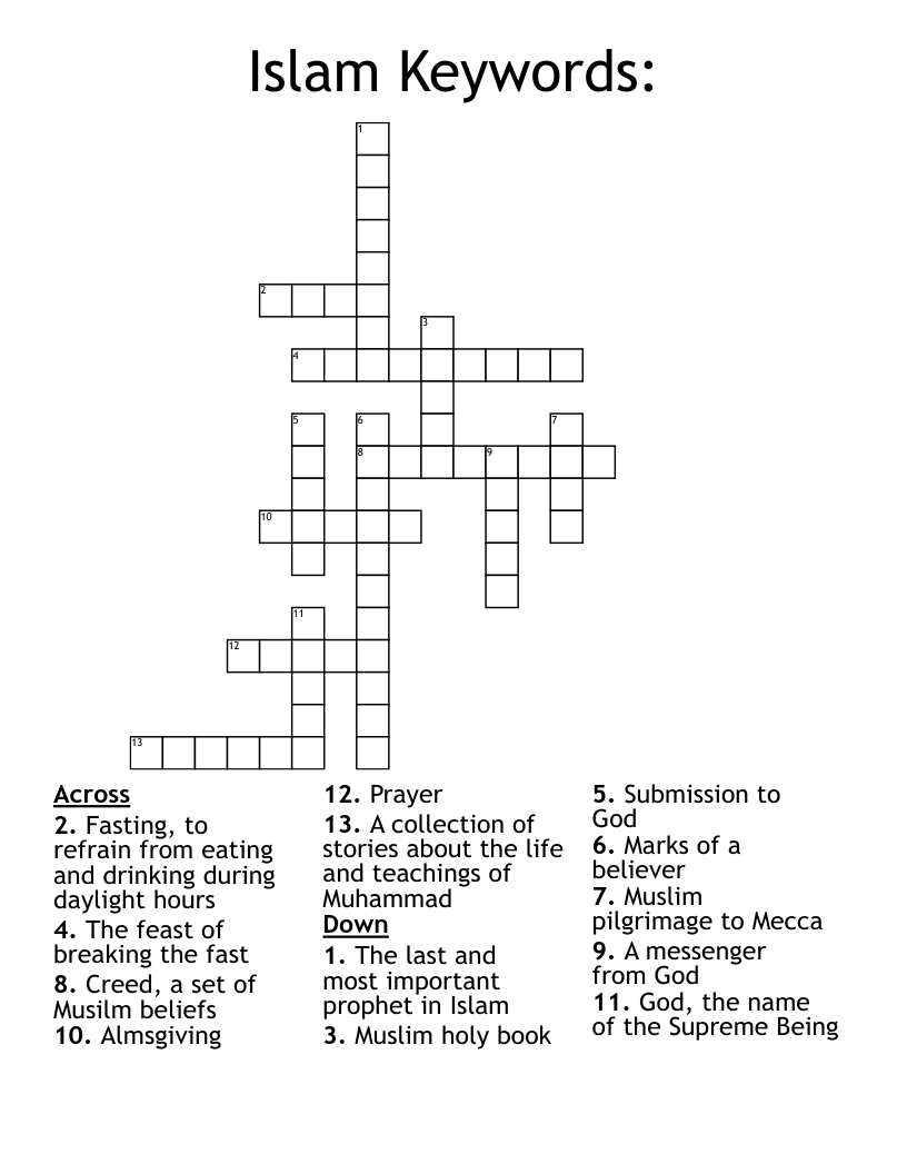Islam Keywords: Crossword