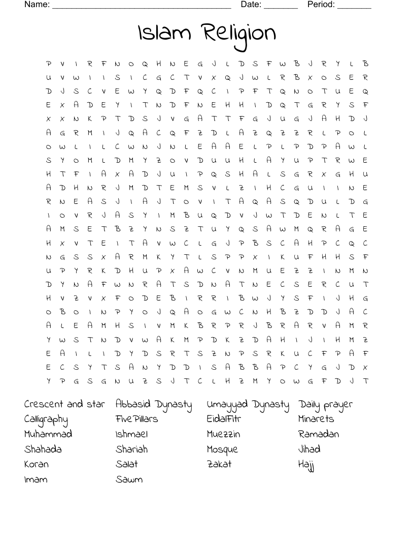 Islam Religion Word Search