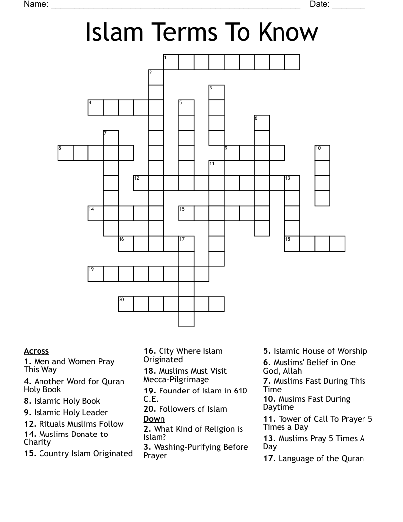 Islam Terms To Know Crossword
