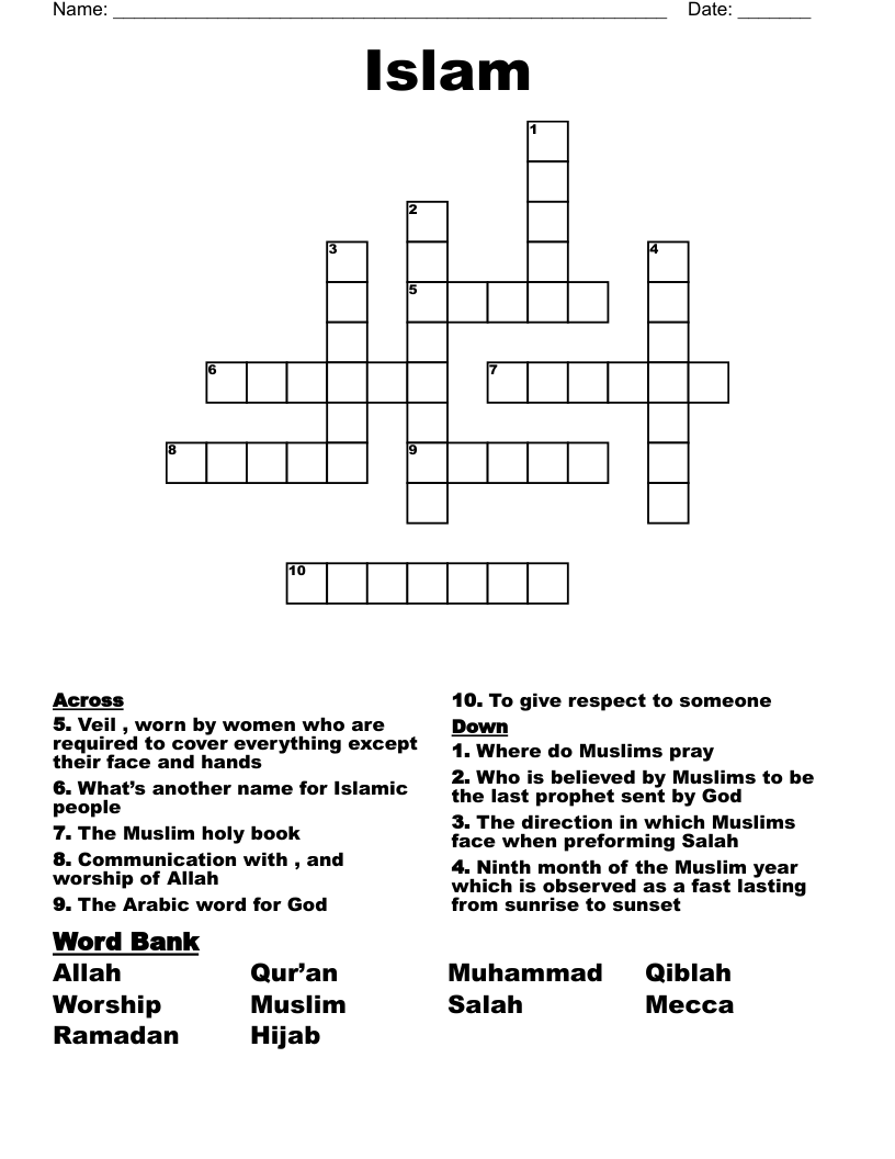 Islam  Crossword