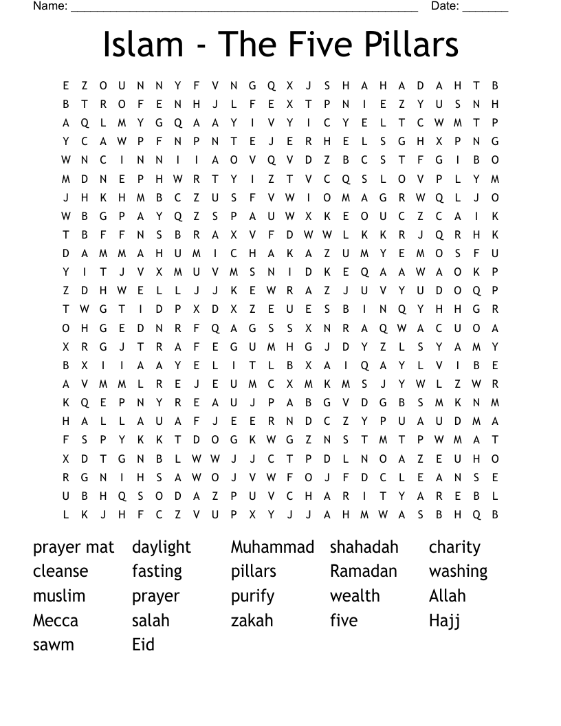 Islam - The Five Pillars Word Search