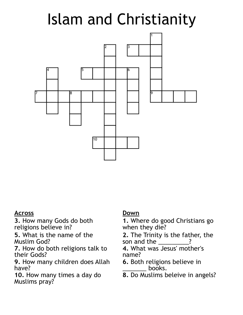 Islam and Christianity Crossword