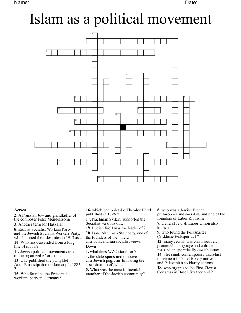 Islam as a political movement  Crossword