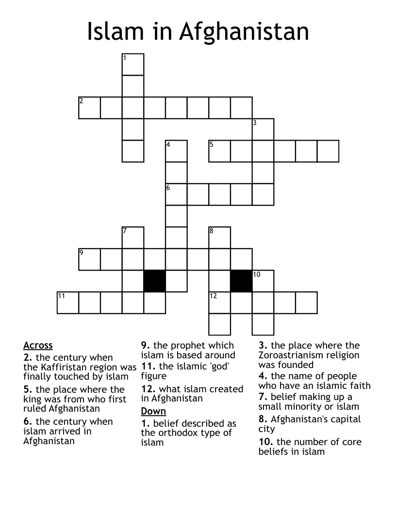 Islam in Afghanistan Crossword