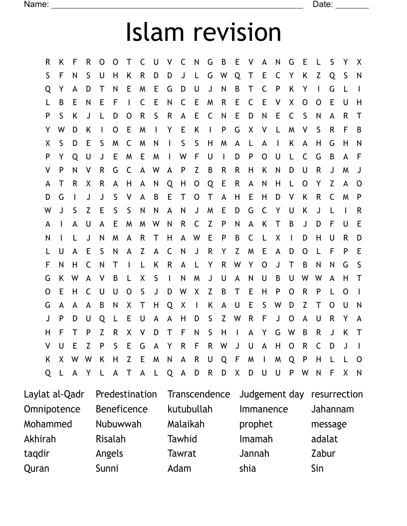 Islam revision Word Search