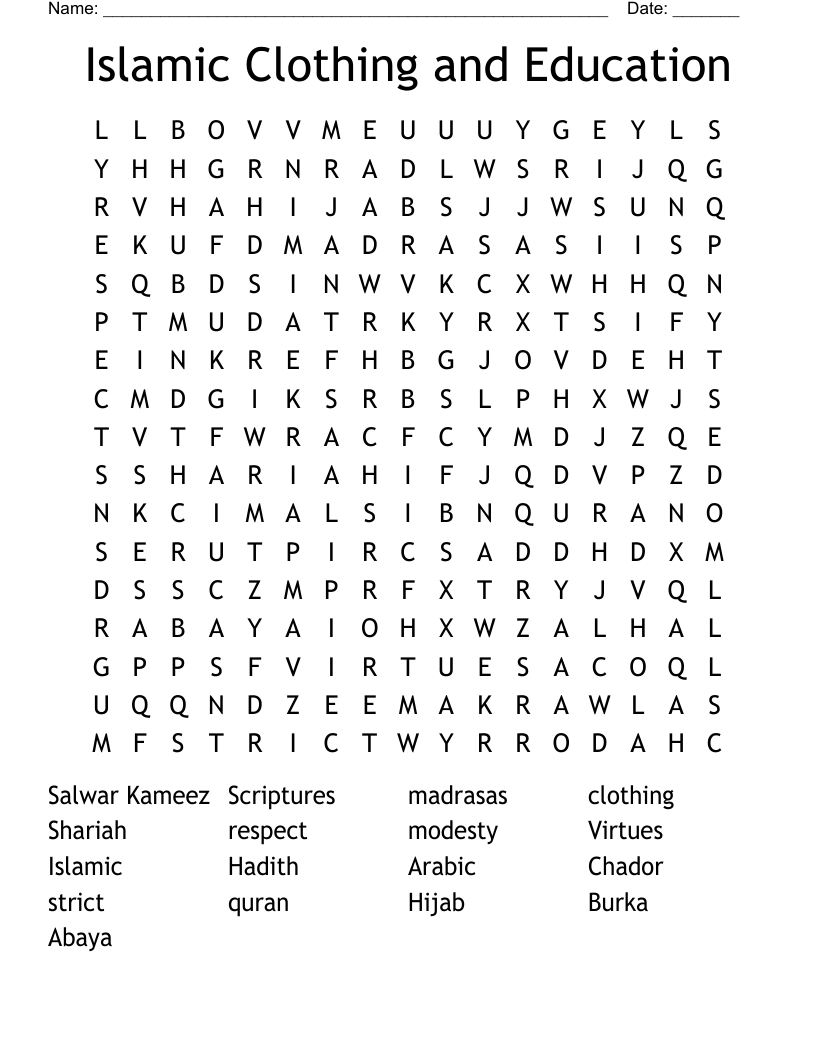 Islamic Clothing and Education Word Search
