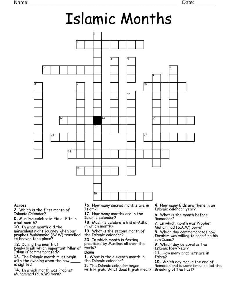 Islamic Months  Crossword