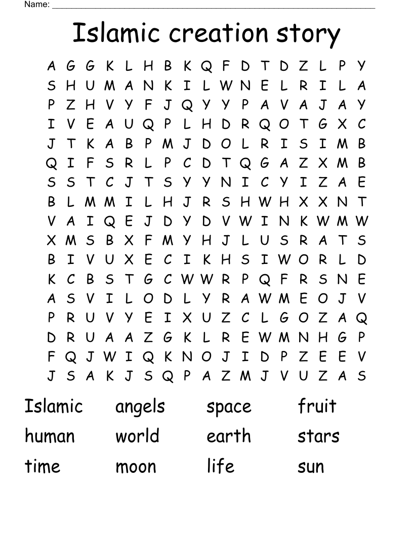 Islamic creation story  Word Search