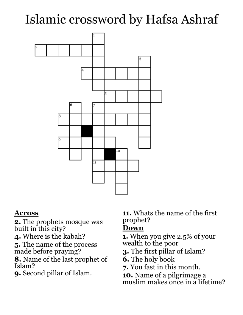 Islamic crossword by Hafsa Ashraf