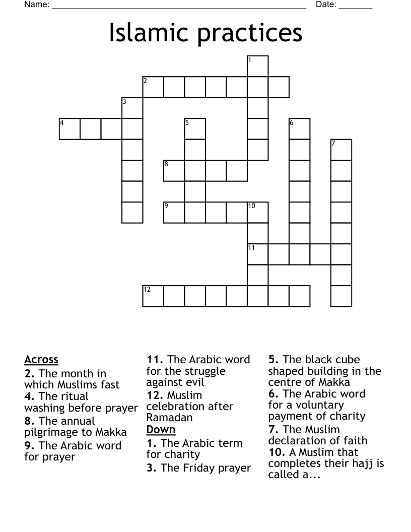 Islamic practices Crossword