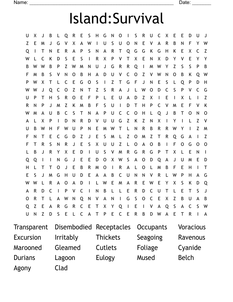 Island:Survival Word Search