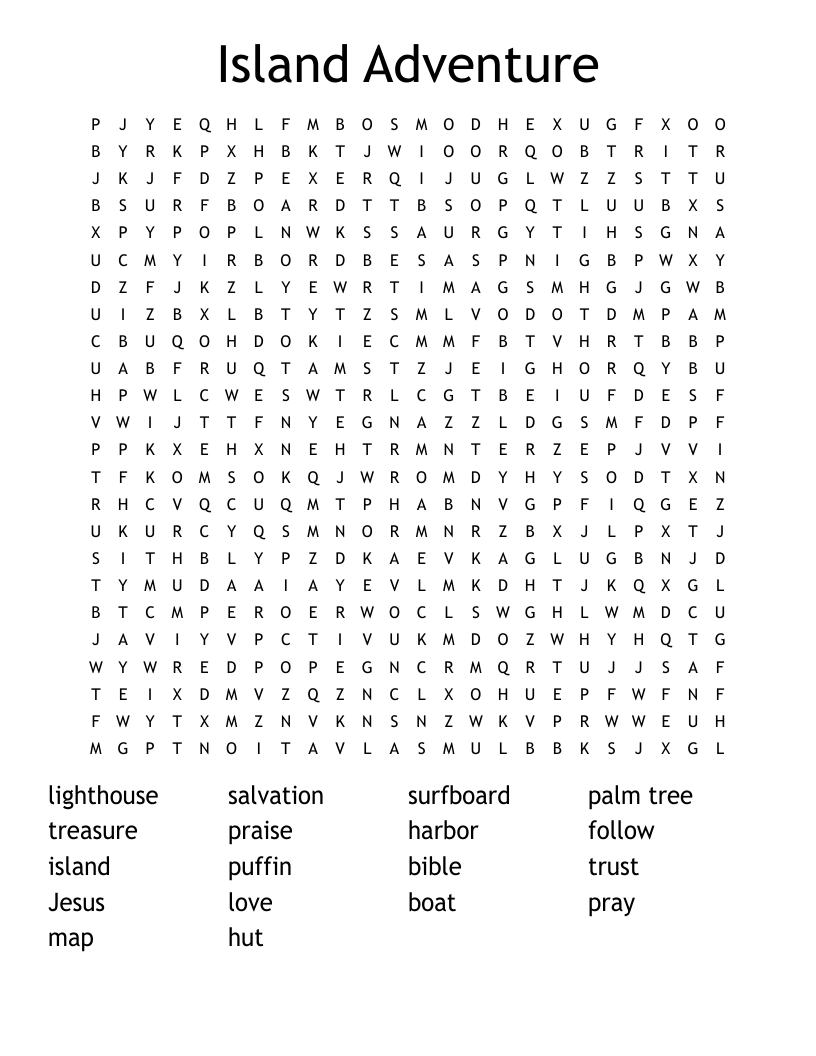Island Adventure Word Search