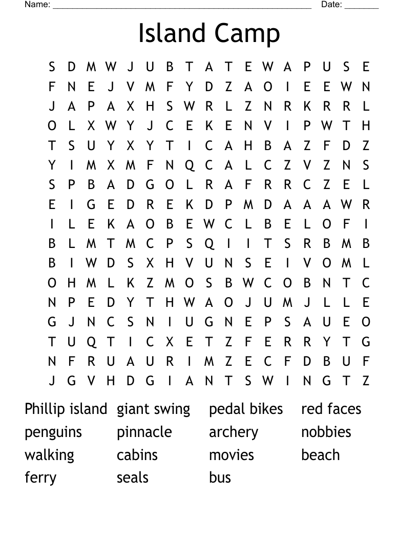 Island Camp Word Search