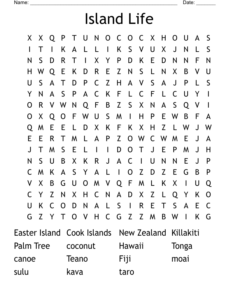 Island Life Word Search