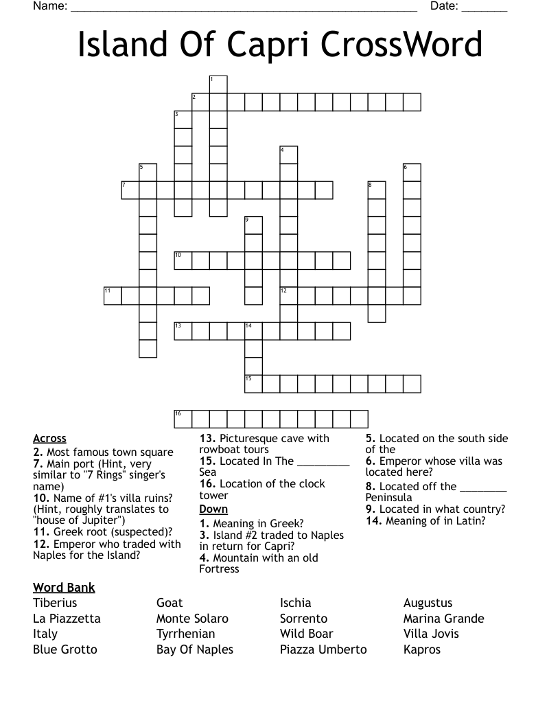 Island Of Capri CrossWord