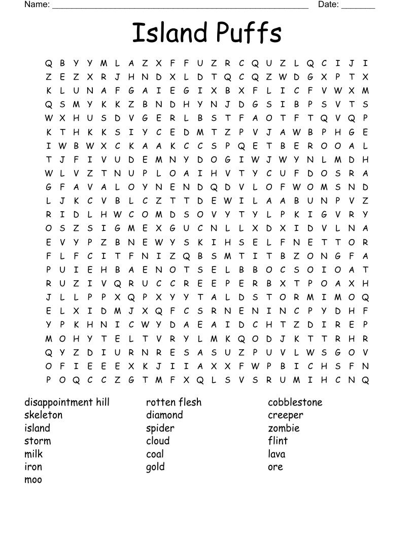 Island Puffs Word Search