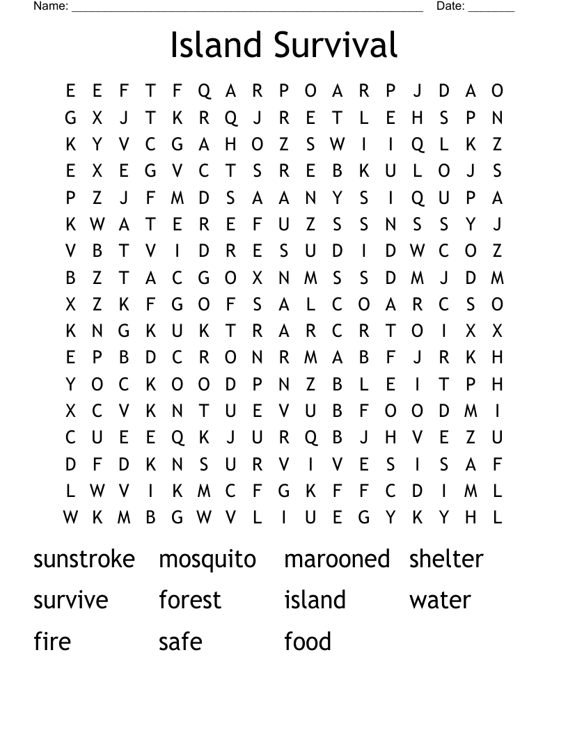 Island Survival Word Search