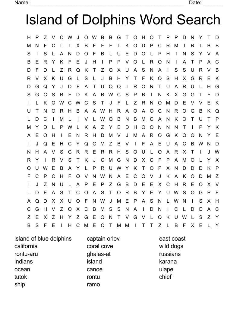 Island of Dolphins Word Search