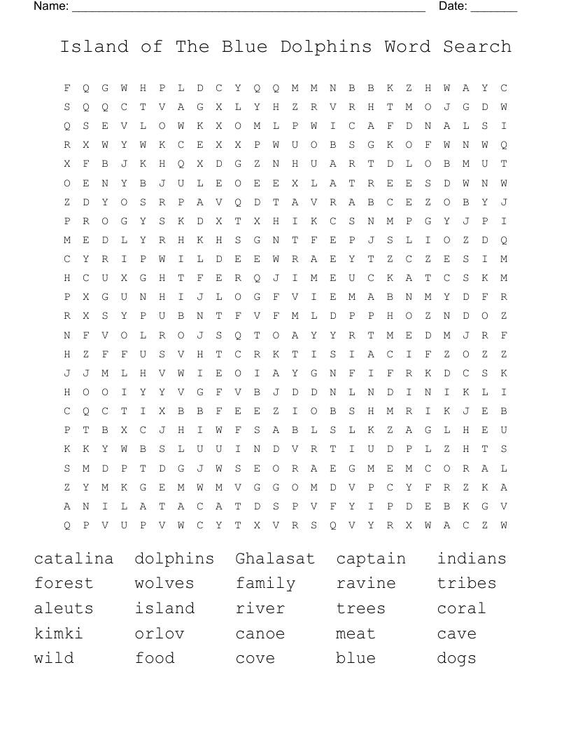 Island of The Blue Dolphins Word Search