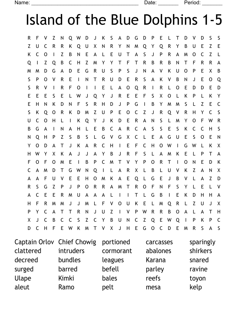 Island of the Blue Dolphins 1-5 Word Search