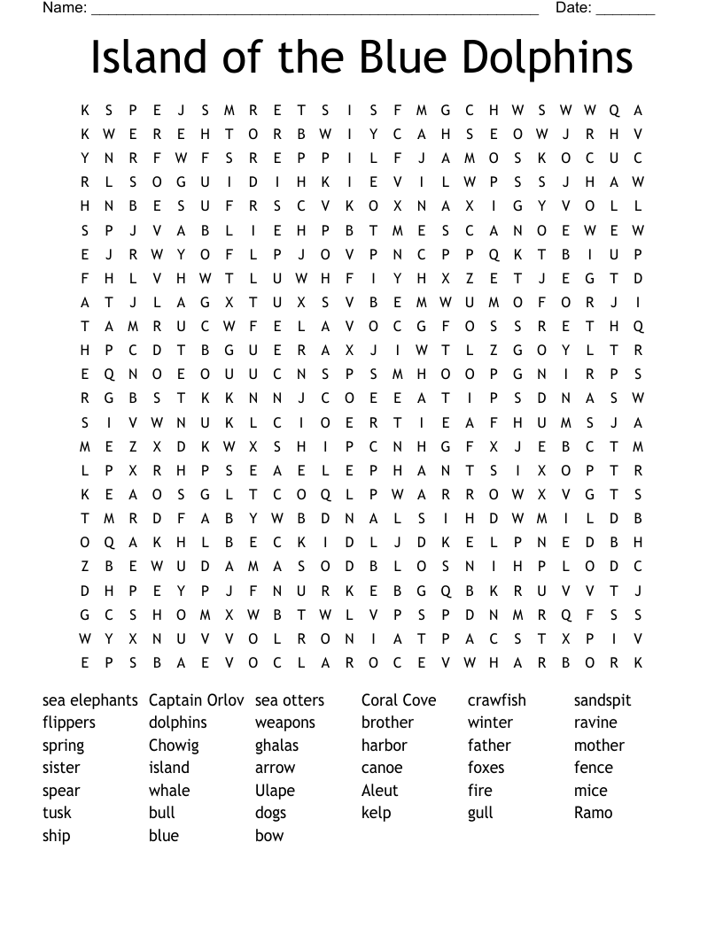 Island of the Blue Dolphins Word Search
