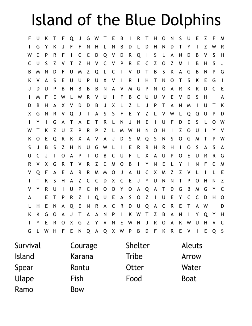 Island of the Blue Dolphins Word Search