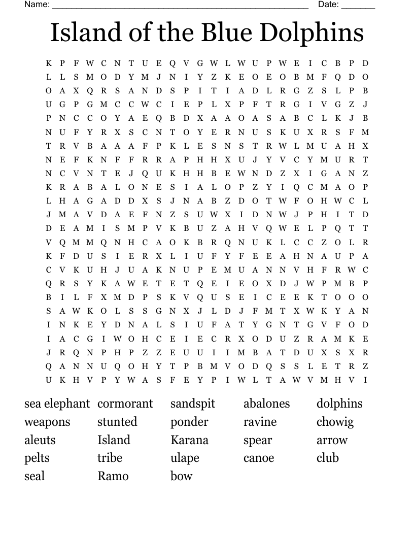 Island of the Blue Dolphins Word Search
