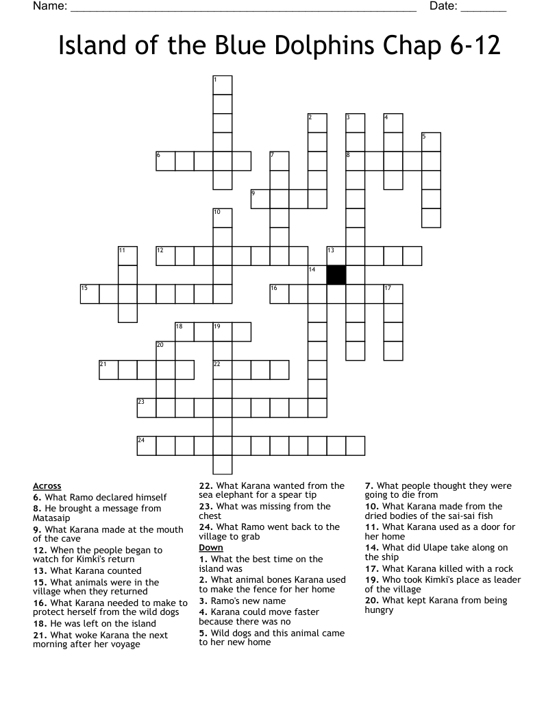 Island of the Blue Dolphins Chap 6-12 Crossword