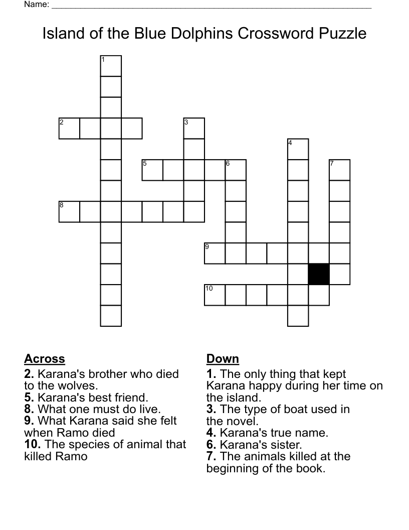 Island of the Blue Dolphins Crossword Puzzle