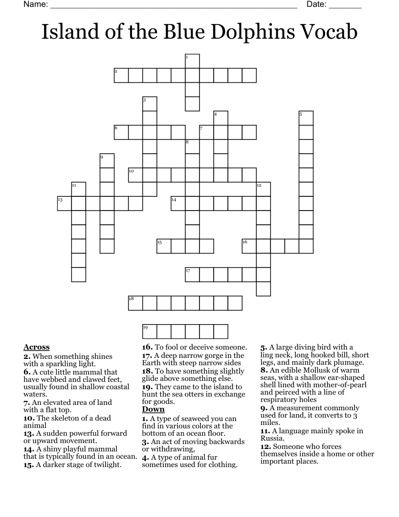 Island of the Blue Dolphins Vocab Crossword