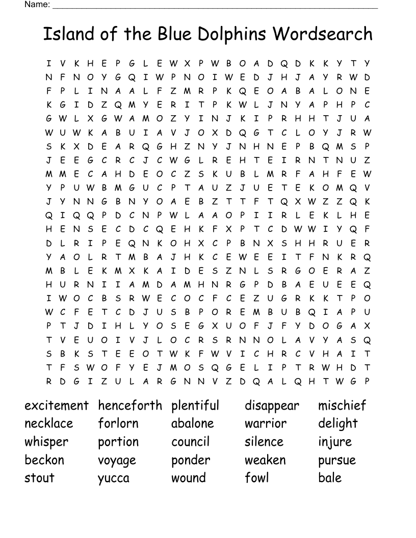 Island of the Blue Dolphins Wordsearch