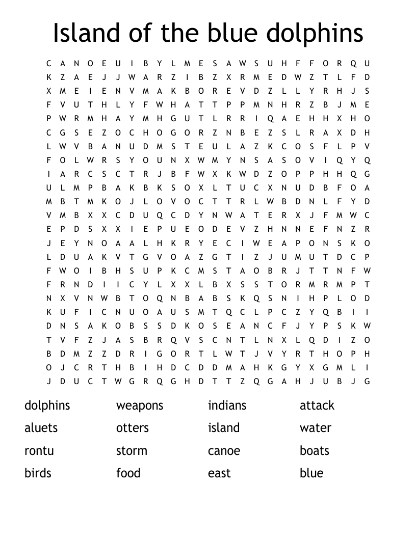 Island of the blue dolphins Word Search