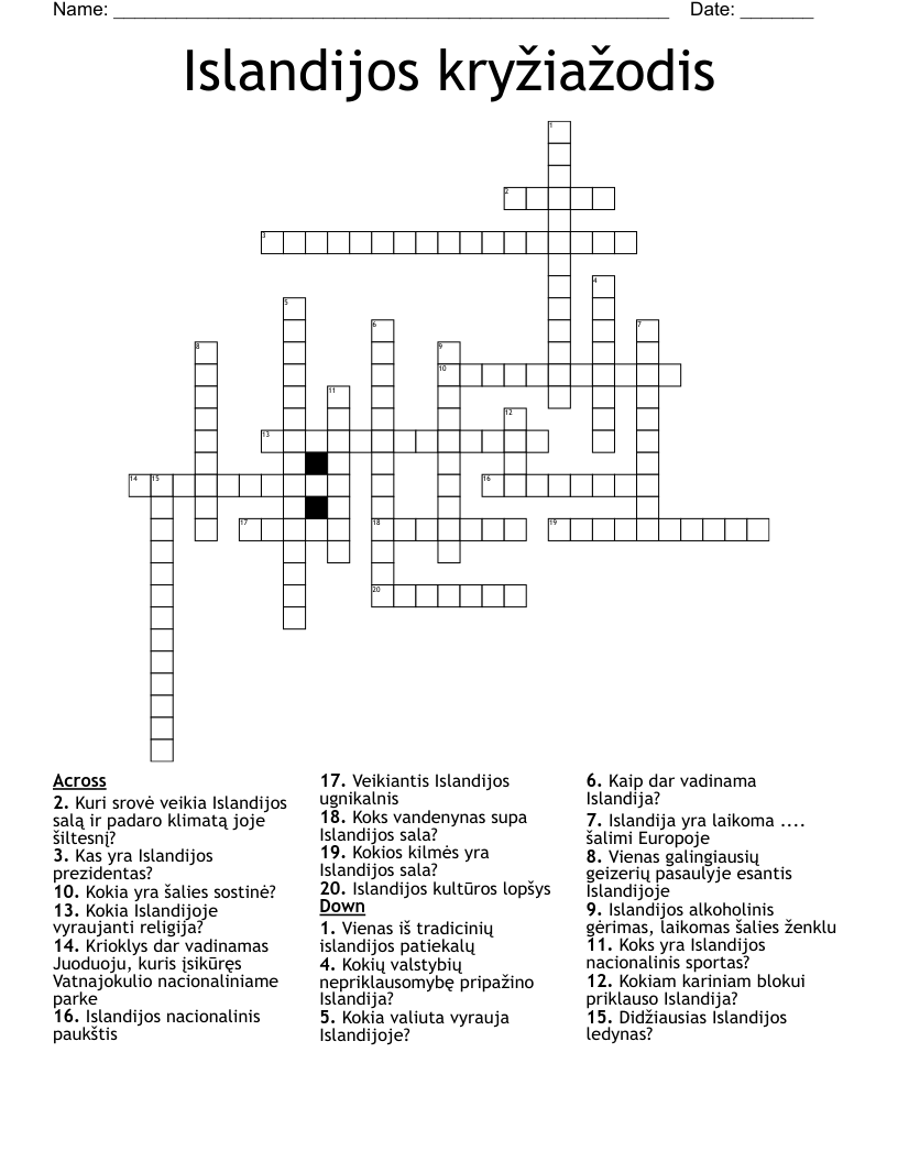 Islandijos kryžiažodis Crossword