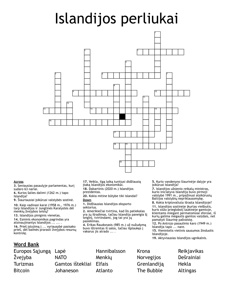 Islandijos perliukai Crossword